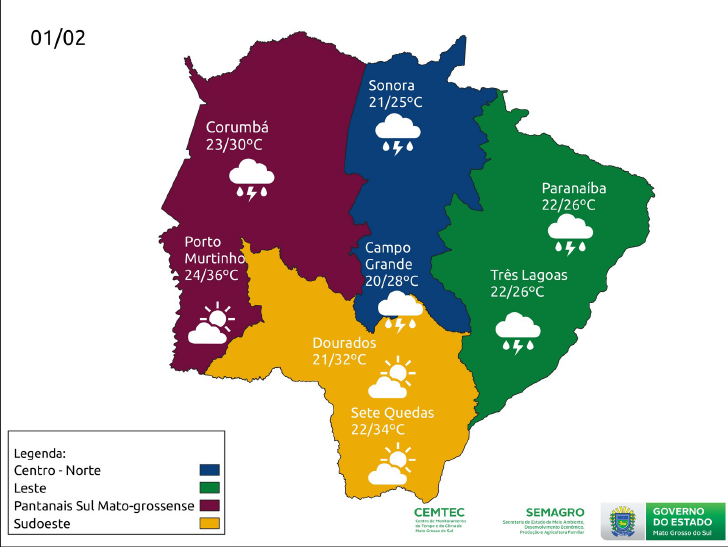 Meteorologia prevê fevereiro com alívio na estiagem e temperaturas dentro de média