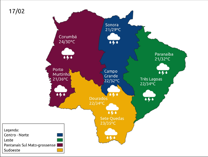 Quinta-feira com previsão de chuva forte e trovoadas em Mato Grosso do Sul