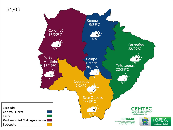 Março termina com chuva e baixas temperaturas em Mato Grosso do Sul