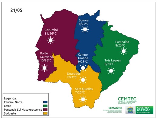 Sábado segue com temperaturas baixas, mas sem previsão de chuva no Estado