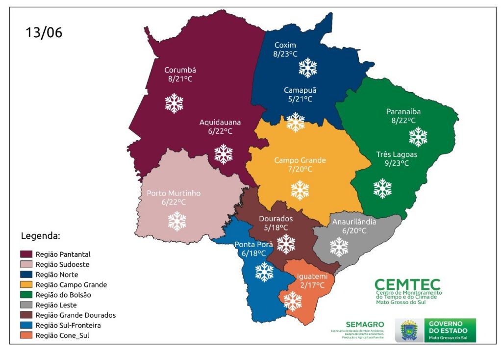 Com a menor temperatura do ano em MS, Rio Brilhante registrou 1.2°C nesta segunda-feira