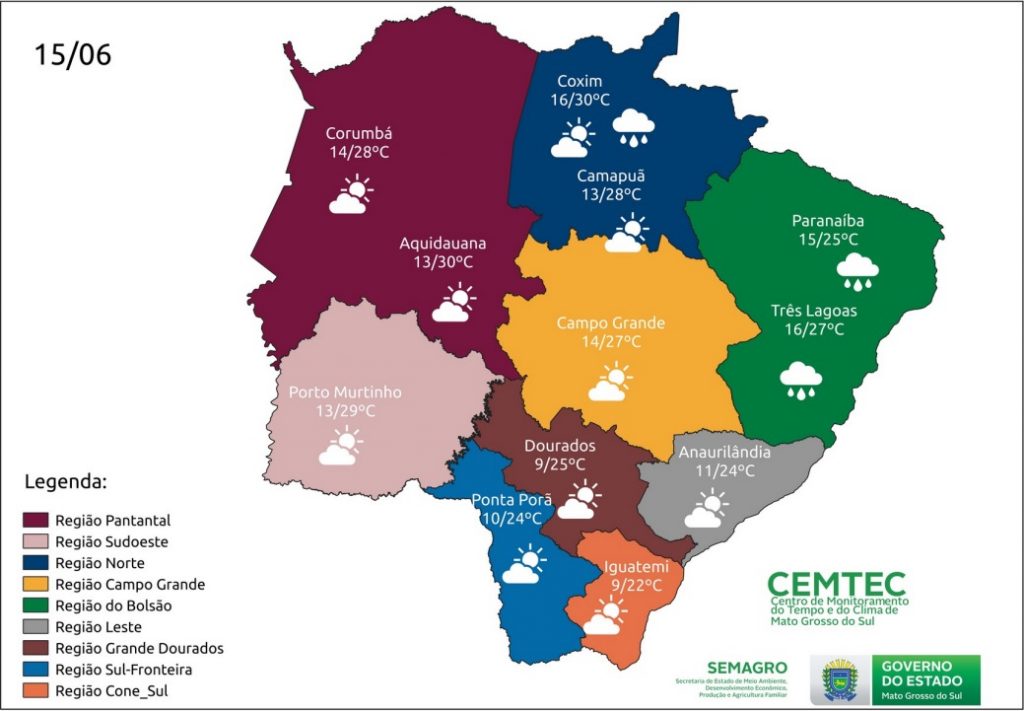 Cemtec prevê sol em MS nesta quarta-feira, mas pode chover na região do Bolsão