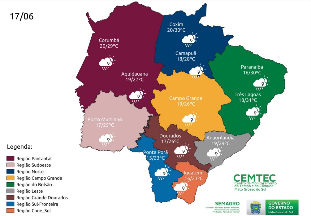 Cemtec prevê possibilidade de chuva forte nesta sexta-feira em MS