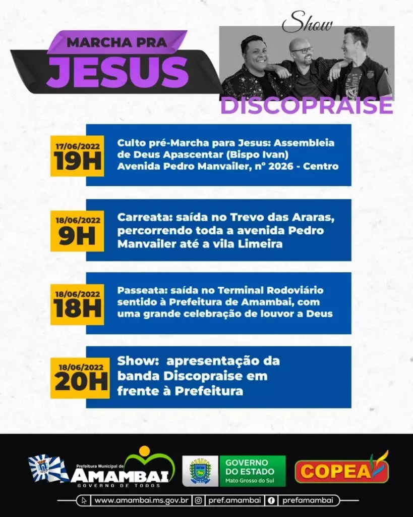 Em Amambai, está tudo pronto para a Marcha pra Jesus no próximo sábado (18)