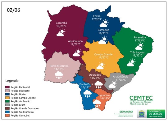 Quinta-feira tem previsão de chuva na região sul e tempo firme no restante do Estado