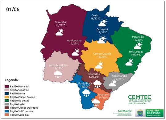 Previsão é de tempo firme nesta quarta-feira, com possibilidade de chuva na região Sul