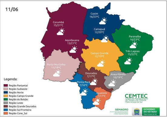 Sábado terá tempo estável com nuvens em Mato Grosso do Sul