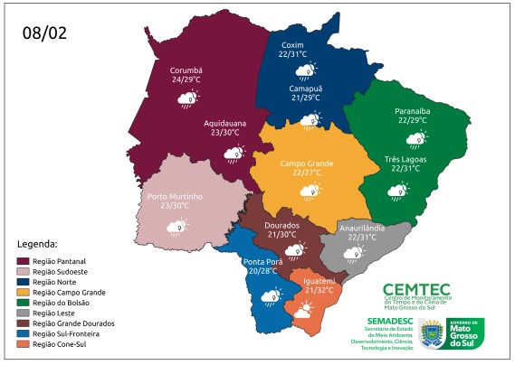 Quarta-feira tem previsão de chuva forte em diversas regiões de Mato Grosso do Sul