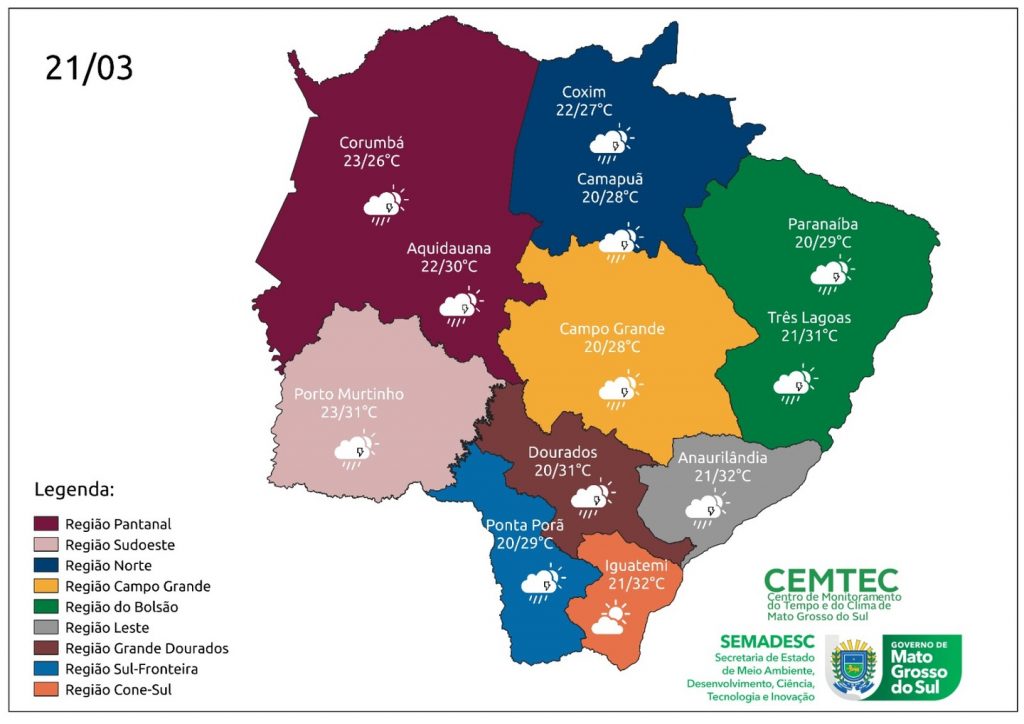 Terça-feira será de sol, com chuva leve em MS