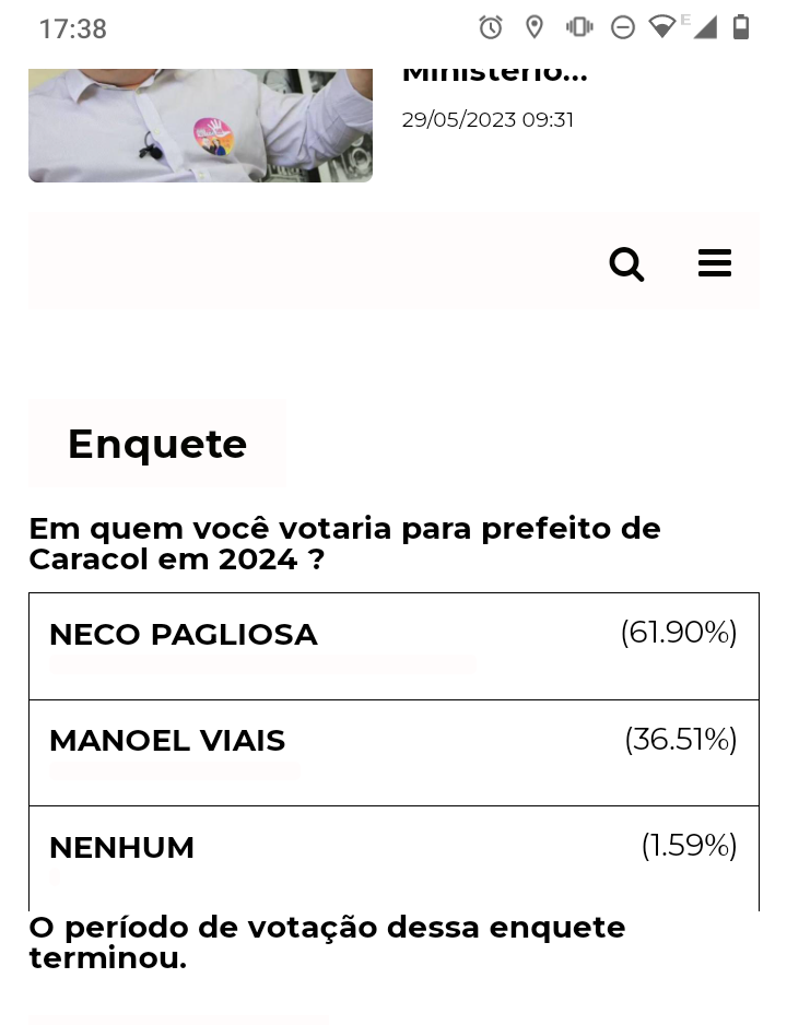 Enquete aponta o atual prefeito Neco Pagliosa como o favorito para 2024 em Caracol