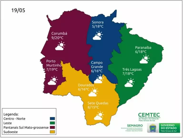 Cemtec prevê tempo firme e seco e baixas temperaturas para MS nesta quinta-feira Cemtec prevê tempo firme e seco e baixas temperaturas para MS nesta quinta-feira