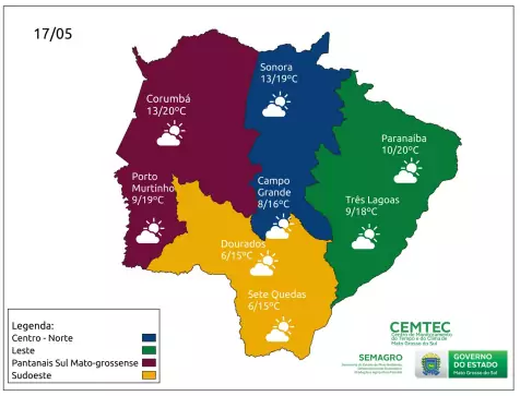 MS terá mínimas de 6°C e termômetros não passam dos 20°C nesta terça-feira MS terá mínimas de 6°C e termômetros não passam dos 20°C nesta terça-feira