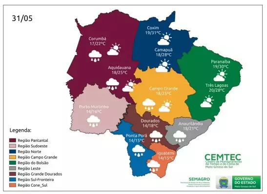 Terça-feira tem previsão de chuva em diferentes regiões do Estado Terça-feira tem previsão de chuva em diferentes regiões do Estado