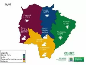 Quinta-feira tem previsão de tempo estável, com sol e variação de poucas nuvens em Mato Grosso do Sul Quinta-feira tem previsão de tempo estável, com sol e variação de poucas nuvens em Mato Grosso do Sul